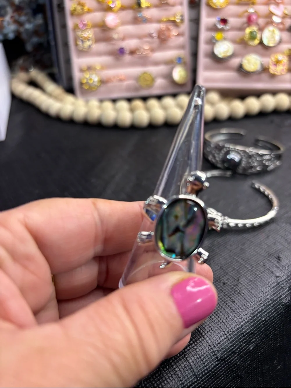 Abalone Shell Oval Silver Ring - Multicolor